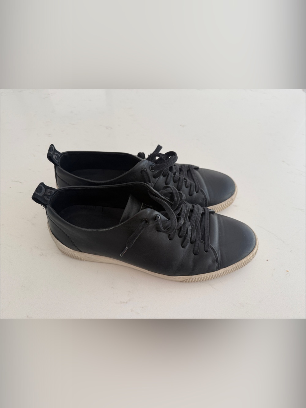 Hugo Boss Black Leather Low-Top Sneakers with White Sole